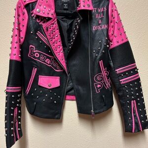 Studded Pink and Black Leather Jacket